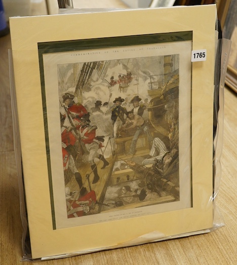A quantity of 19th century unframed prints commemorating the Battle of Trafalgar and Nelson, many from the Illustrated London News to include ‘Ships of the British Navy’ and ‘HMS Victory on October 21st 1805 at Trafalgar